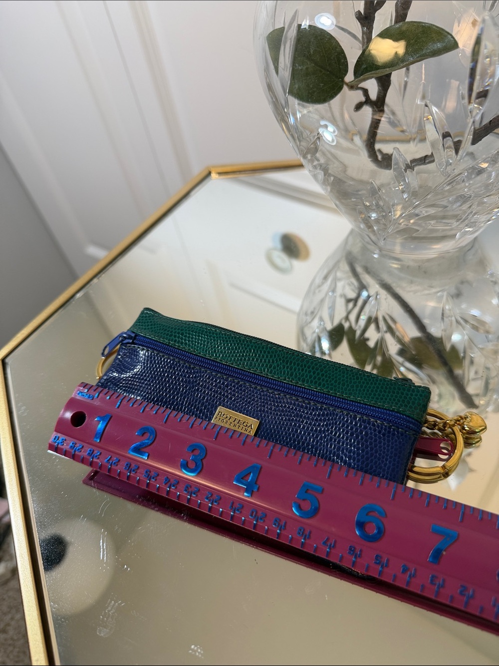 Bottega Veneta Blue and Green Textured Leather Zip Pouch - Picture 5 of 8